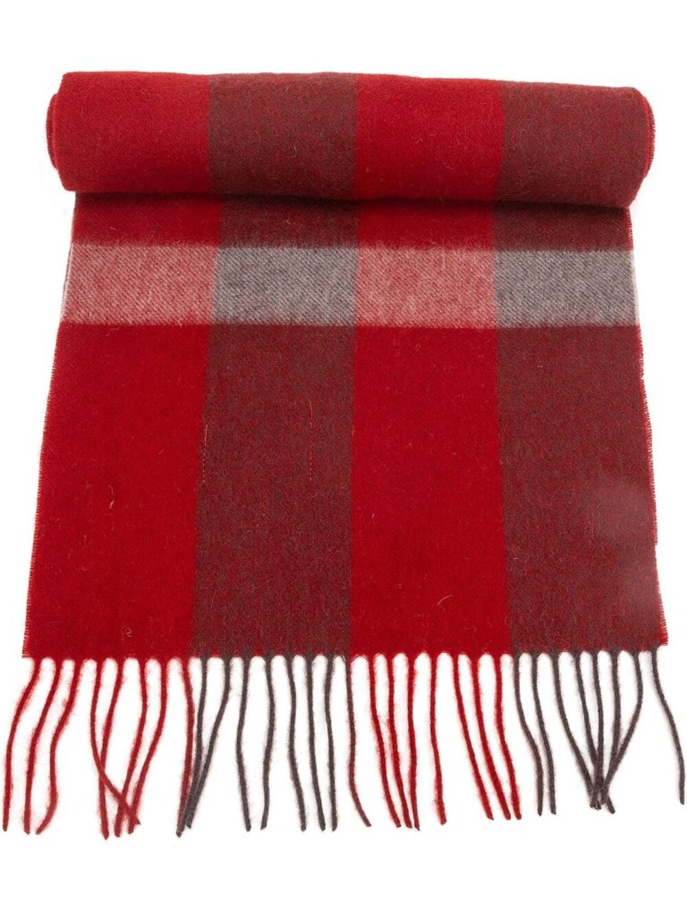 Women's Red Wide Plaid Virgin Wool Warm Soft Luxurious Imported Scarf